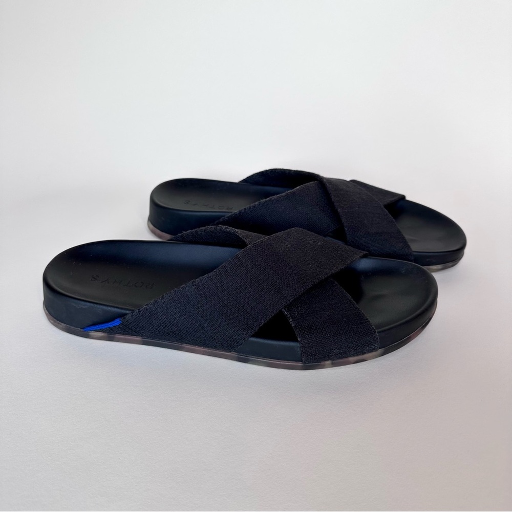 Rothy's Black the Weekend Slide Sandals in Size 10 with Tortoise Shell Sole - Picture 5 of 16